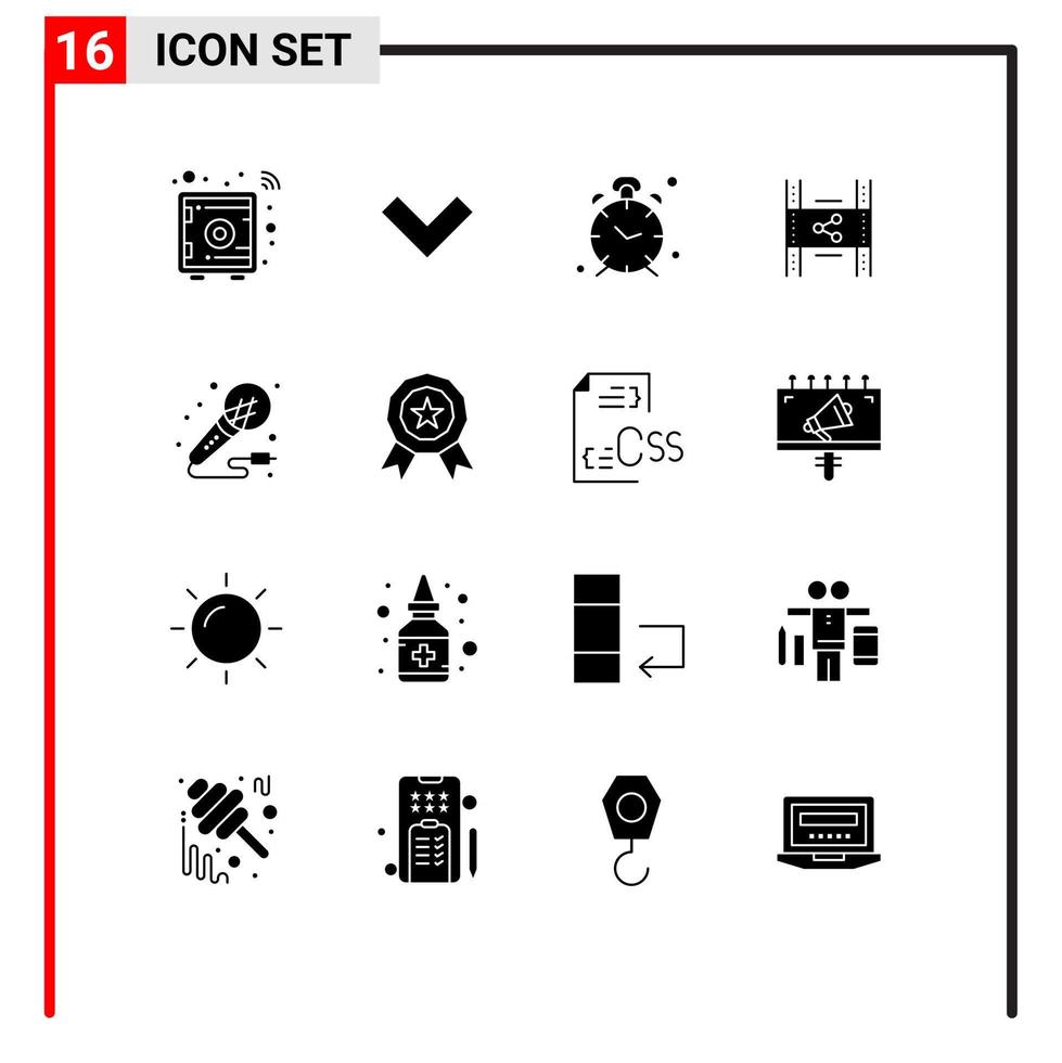 Set of 16 Modern UI Icons Symbols Signs for mic pp time movie distribution Editable Vector Design Elements