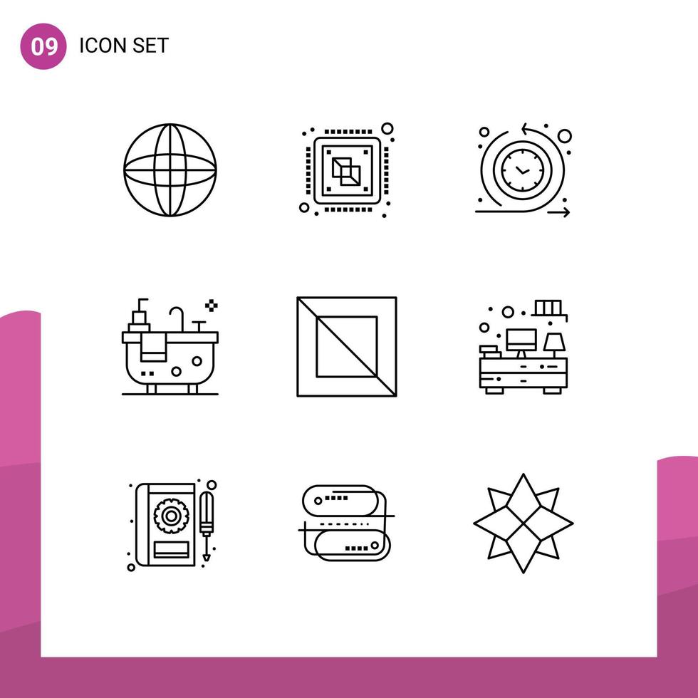 Universal Icon Symbols Group of 9 Modern Outlines of diagonal cross cycle time hub bathroom Editable Vector Design Elements