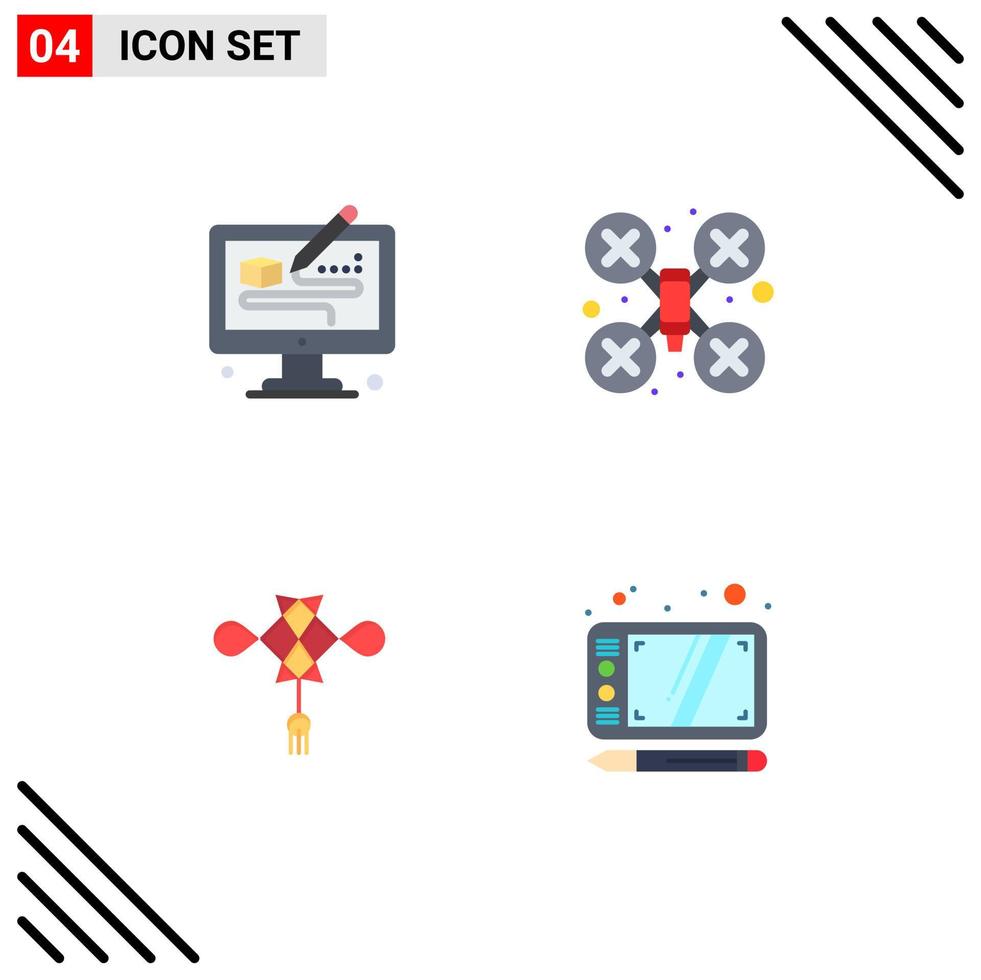 4 Universal Flat Icons Set for Web and Mobile Applications creative china designing drone camera decoration Editable Vector Design Elements