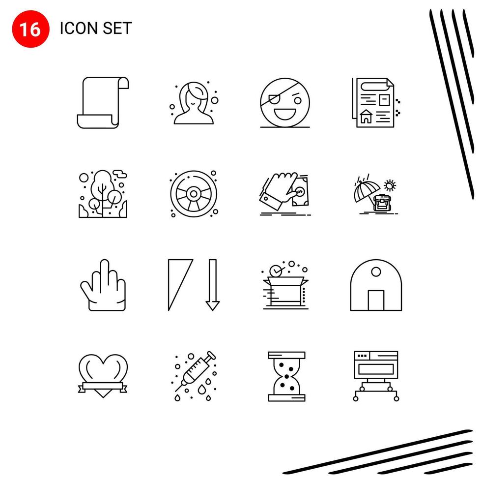 User Interface Pack of 16 Basic Outlines of camping plant horror real document Editable Vector Design Elements