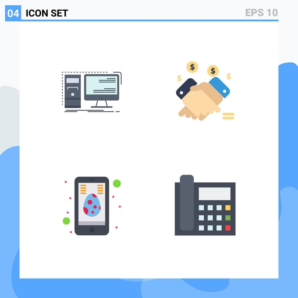 4 Universal Flat Icons Set for Web and Mobile Applications computer selling workstation marketing easter Editable Vector Design Elements