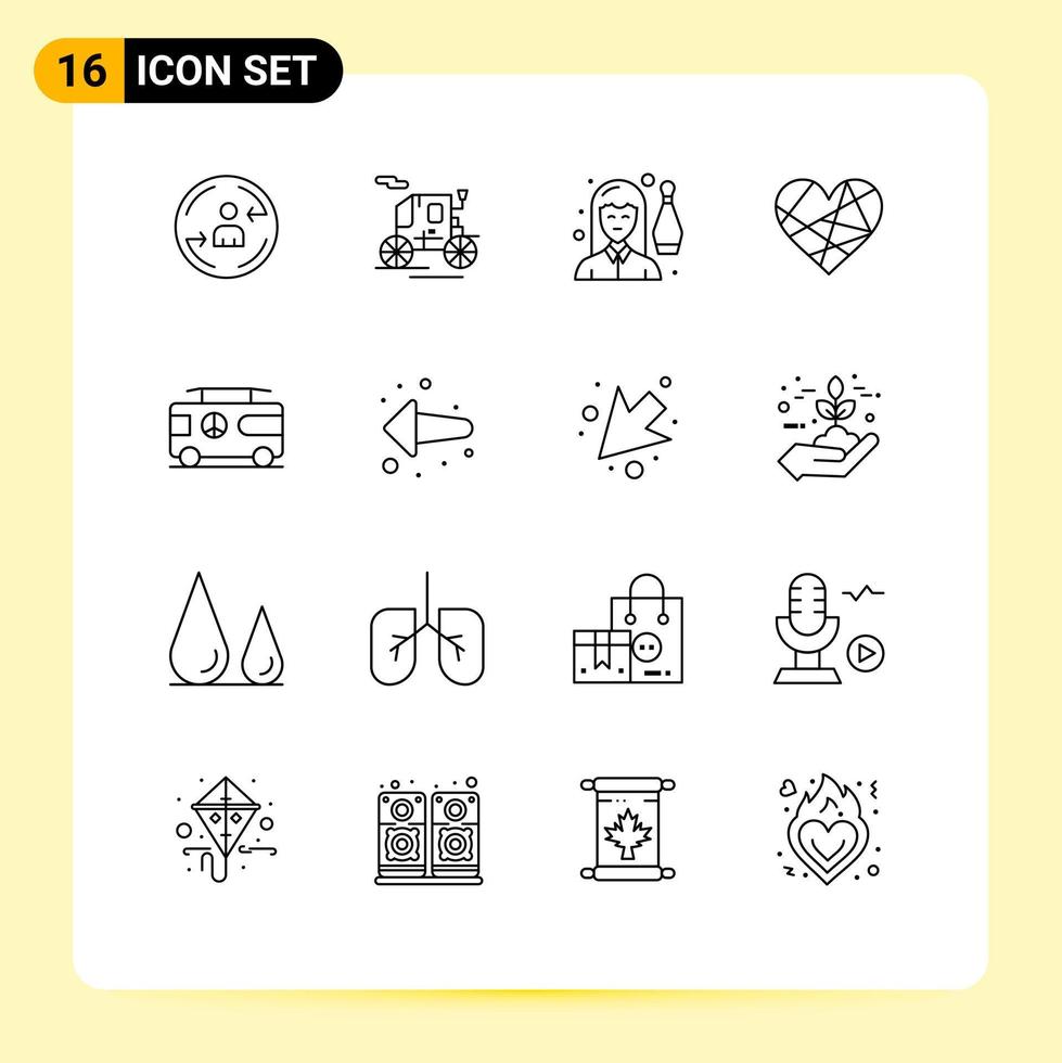 Modern Set of 16 Outlines and symbols such as combo favorite female like heart Editable Vector Design Elements