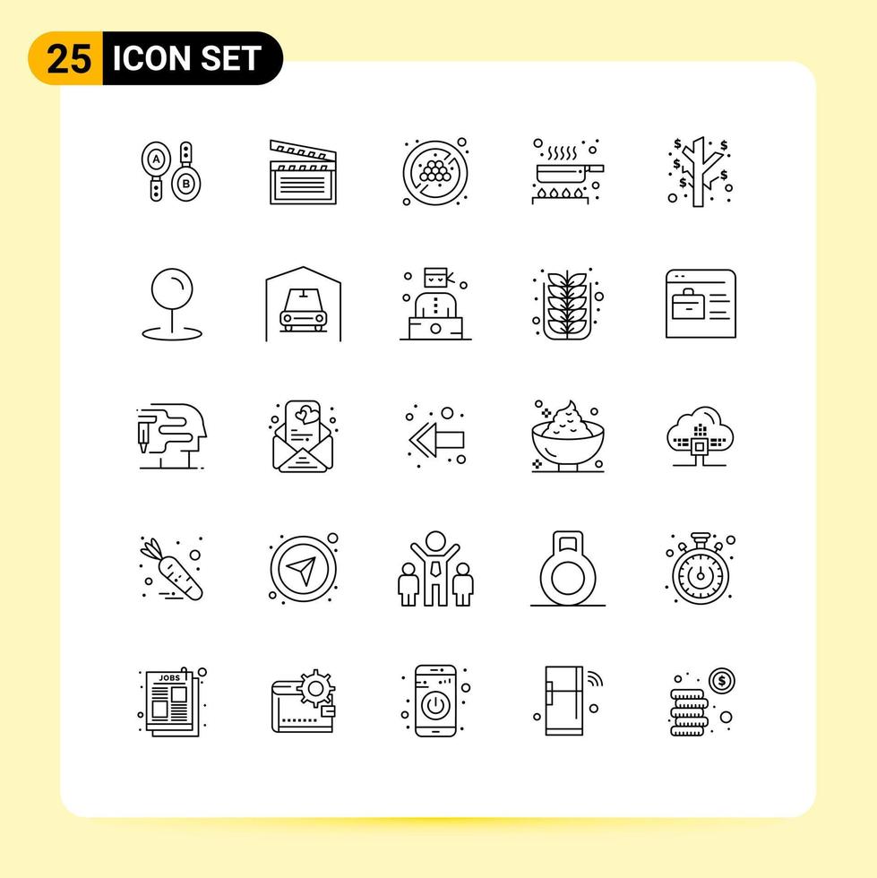 conjunto de 25 iconos de interfaz de usuario modernos símbolos signos para ganancias ganancias sin dieta cocina alimentos elementos de diseño vectorial editables vector