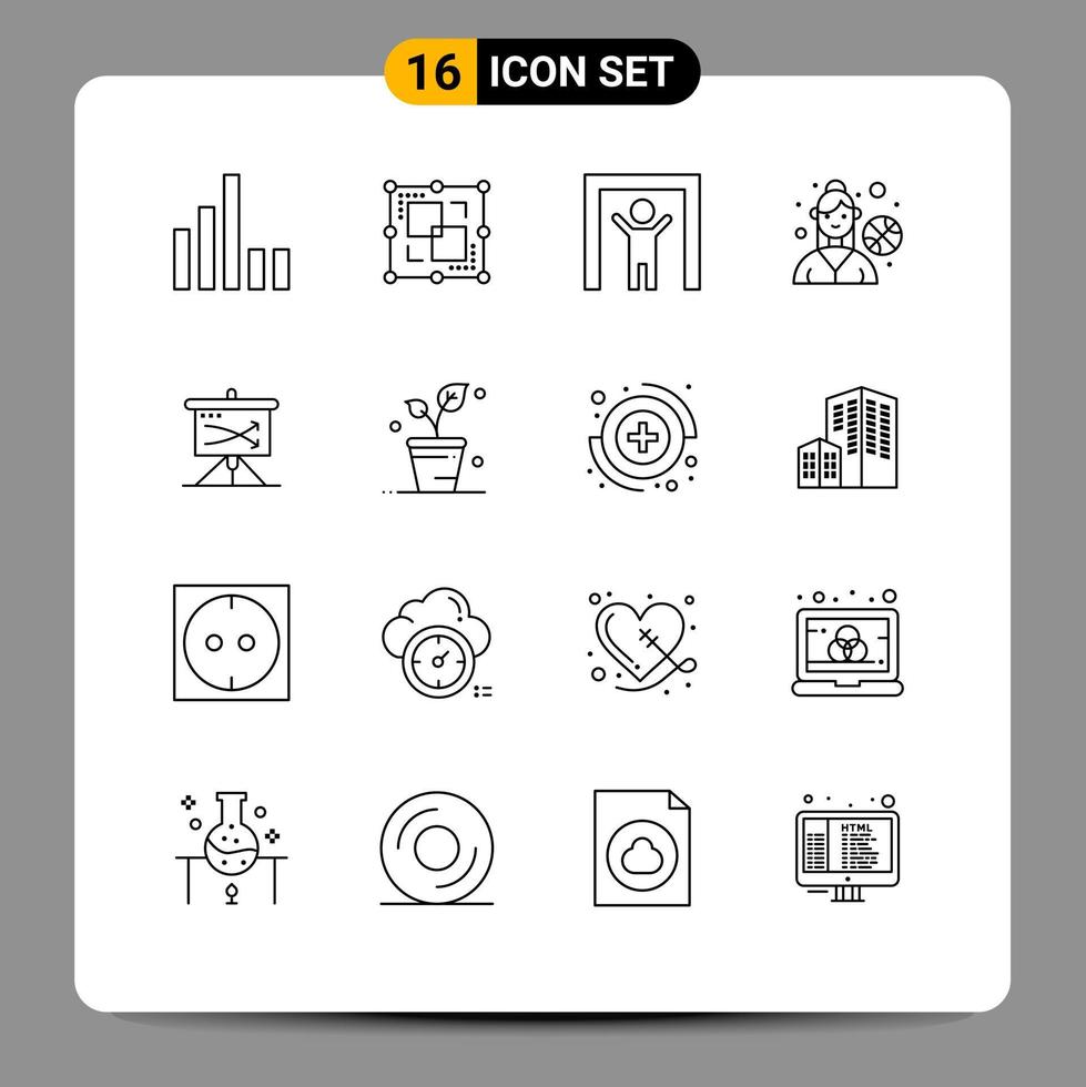 Group of 16 Modern Outlines Set for graph plan scanner business outdoor game Editable Vector Design Elements