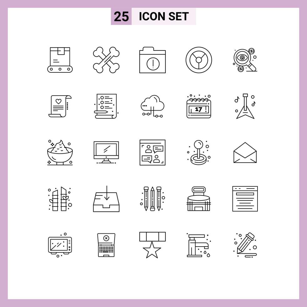 Set of 25 Commercial Lines pack for taxes dollar alert coin mechanics Editable Vector Design Elements