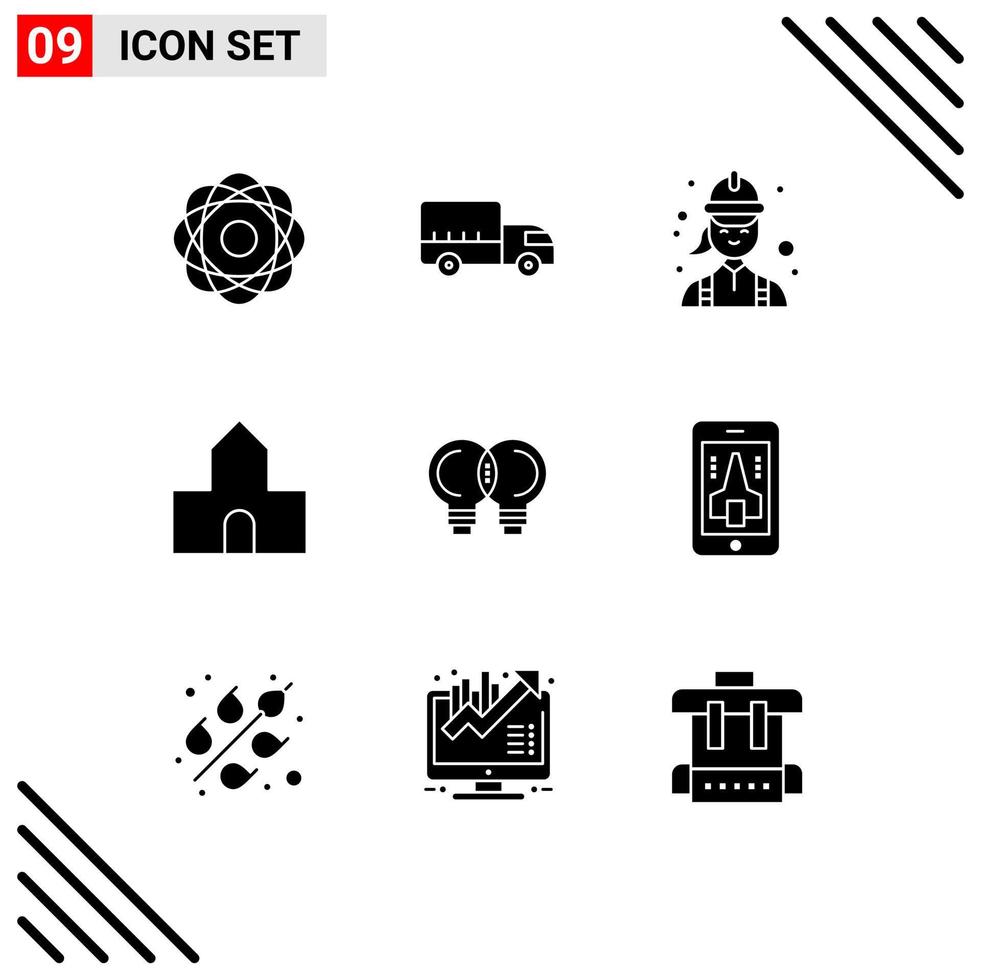 9 Universal Solid Glyph Signs Symbols of christian building catholic truck cathedral church female Editable Vector Design Elements