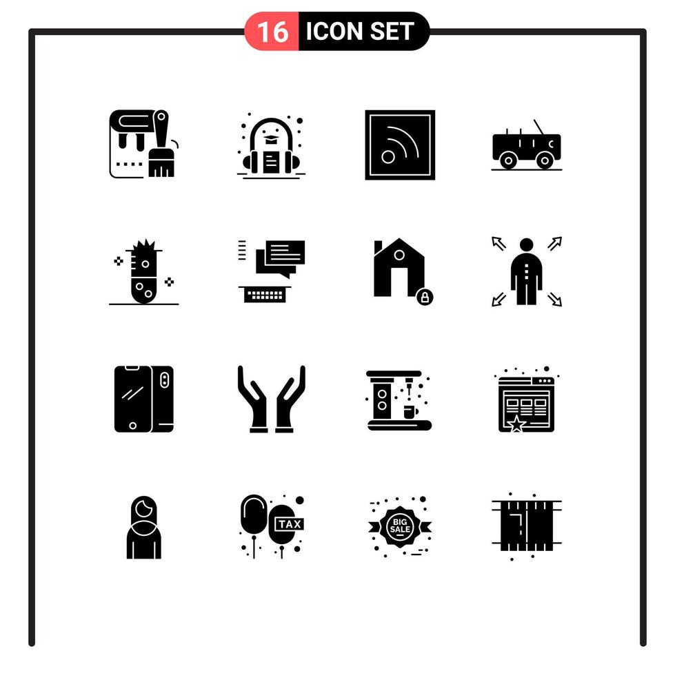 16 Solid Glyph concept for Websites Mobile and Apps nuclear fission chemical reaction feed alcoholic fermentation jeep Editable Vector Design Elements