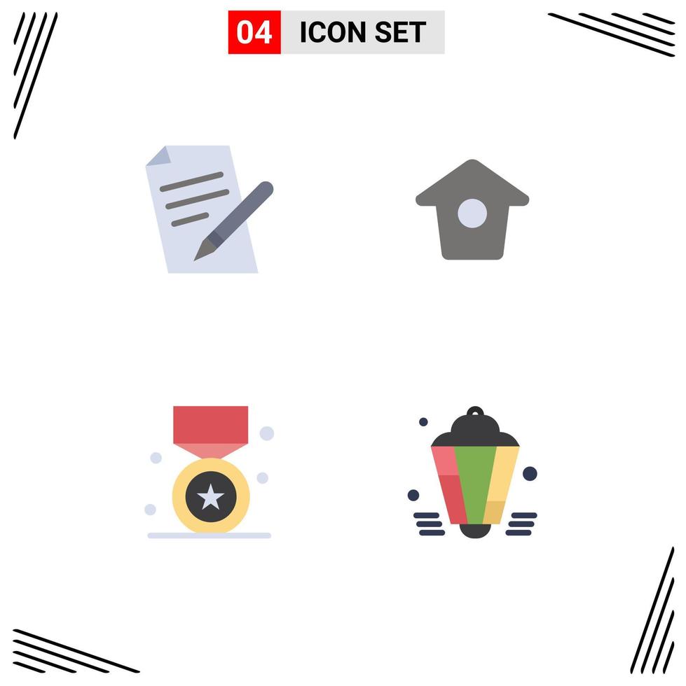 4 Flat Icon concept for Websites Mobile and Apps file prize pencil twitter medal Editable Vector Design Elements