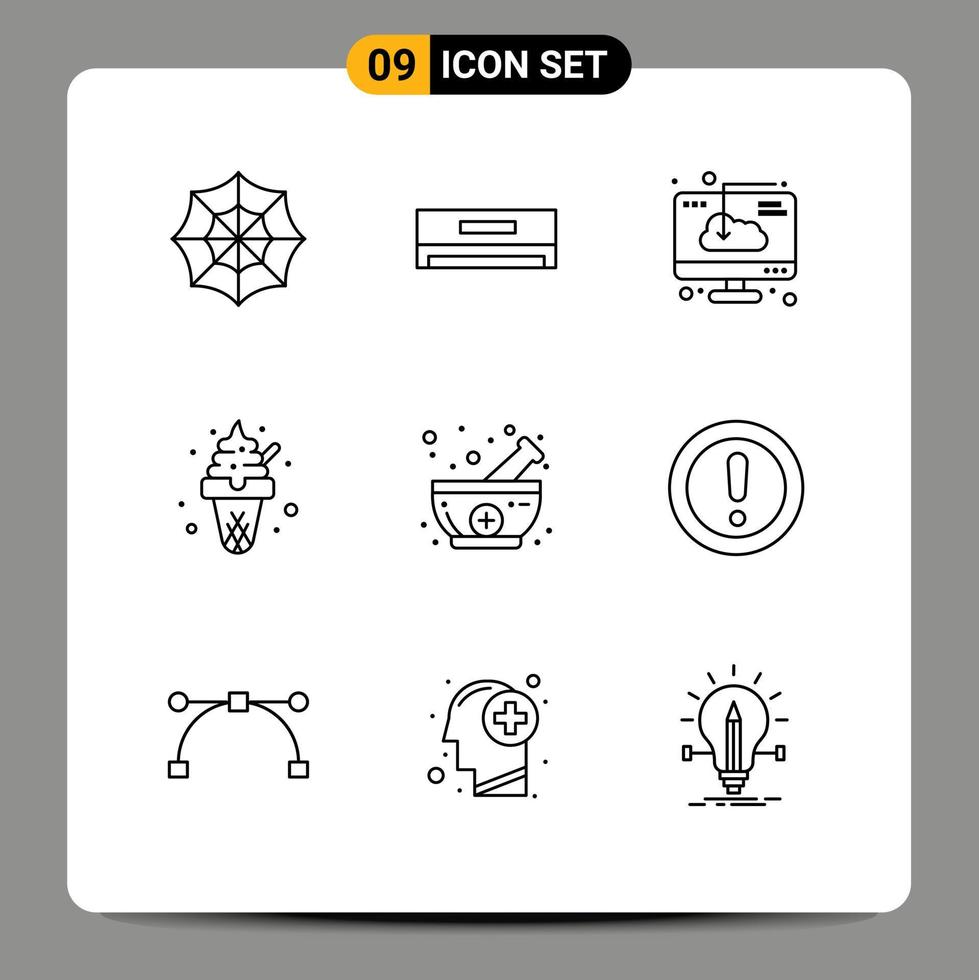 Universal Icon Symbols Group of 9 Modern Outlines of herbal sweets computer ice cream dessert Editable Vector Design Elements