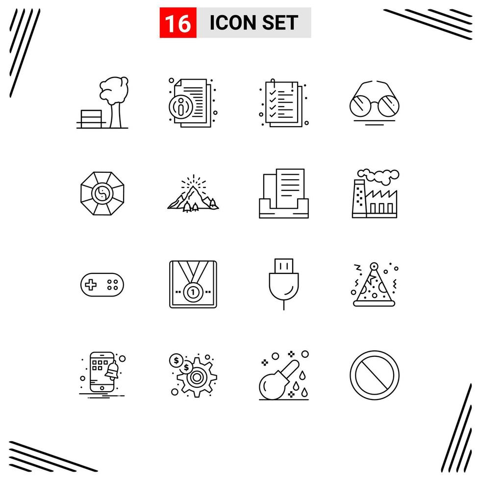 Group of 16 Modern Outlines Set for feng shui spring document view glasses Editable Vector Design Elements