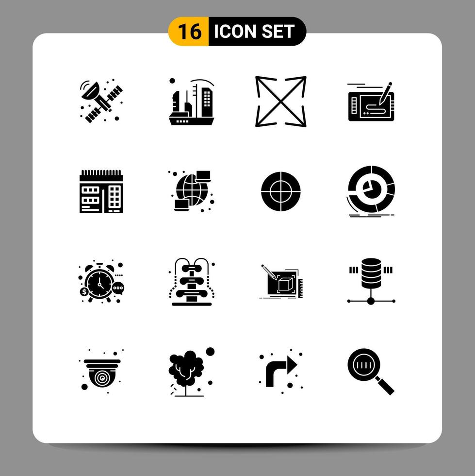 16 User Interface Solid Glyph Pack of modern Signs and Symbols of calendar pad arrow drawing game Editable Vector Design Elements
