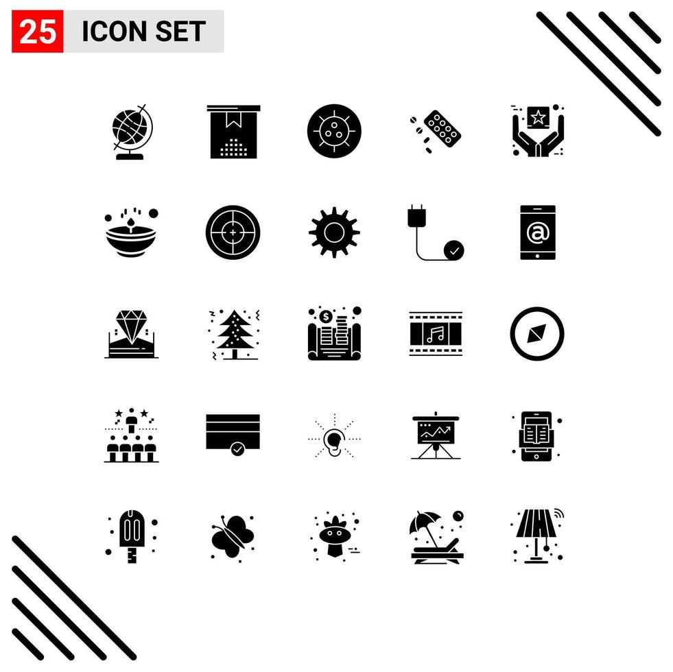 25 Thematic Vector Solid Glyphs and Editable Symbols of goods branding disease best quality tablet Editable Vector Design Elements