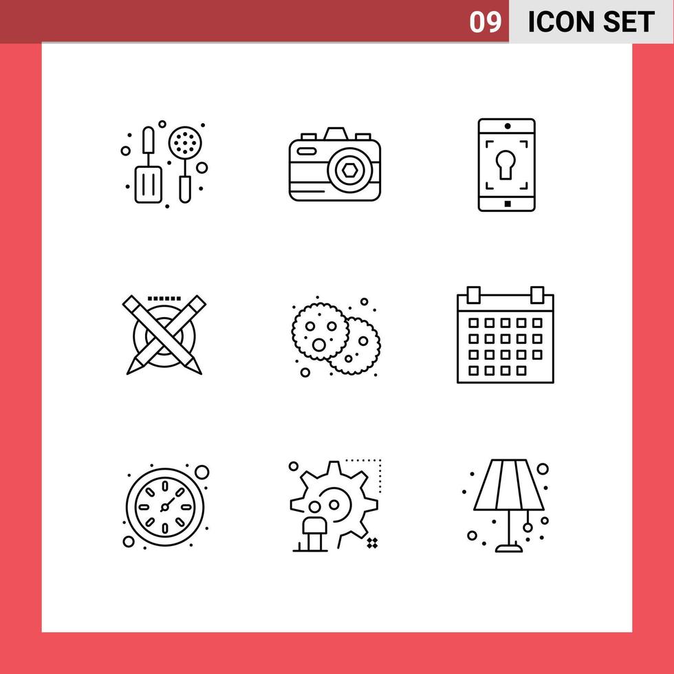 Group of 9 Modern Outlines Set for party food mobile application bread pen Editable Vector Design Elements