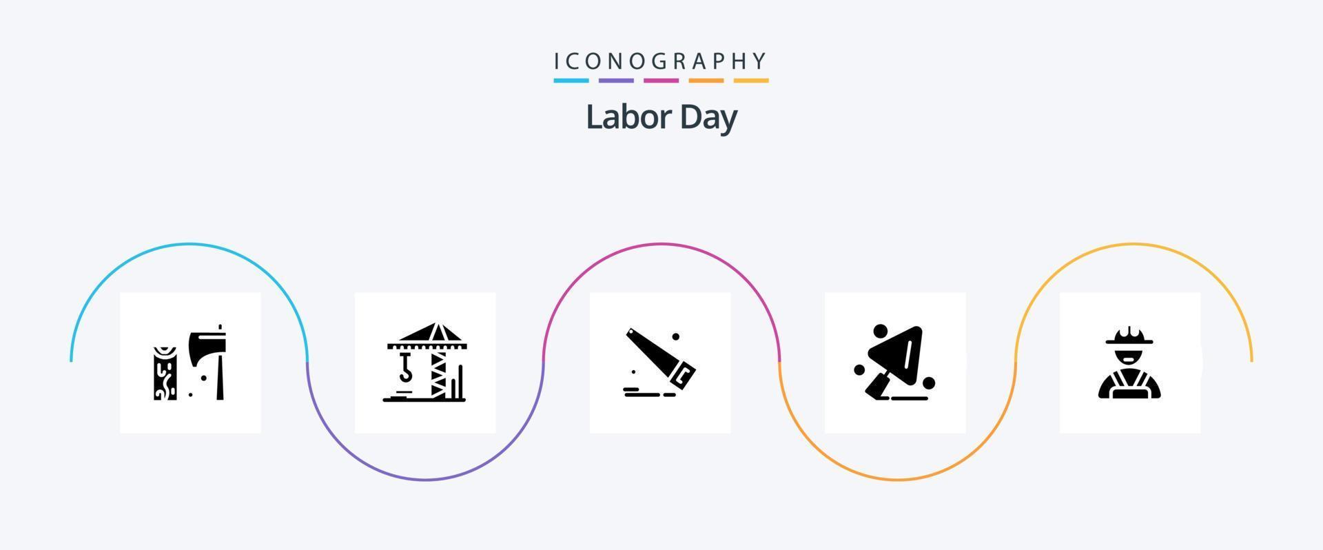 Labor Day Glyph 5 Icon Pack Including construction worker. construction . architecture . hand vector