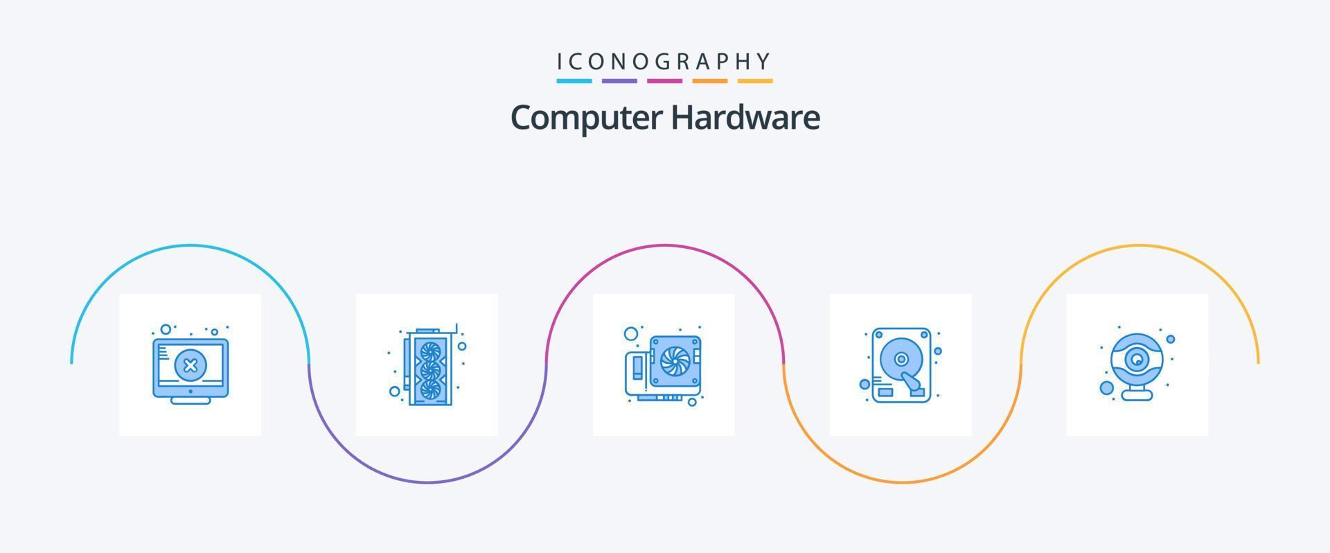 Paquete de 5 íconos azules de hardware de computadora que incluye . hardware. computadora. computadora. conducir vector