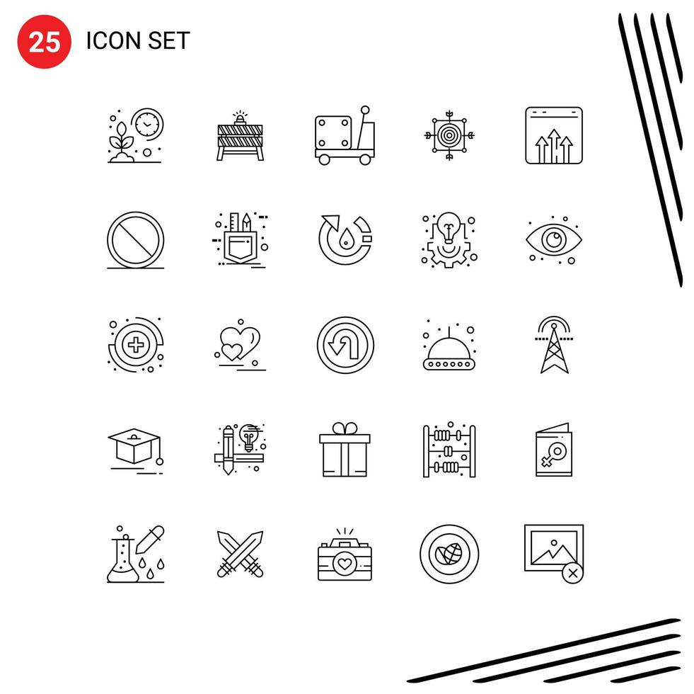 Editable Vector Line Pack of 25 Simple Lines of arrow board closed focus pump Editable Vector Design Elements