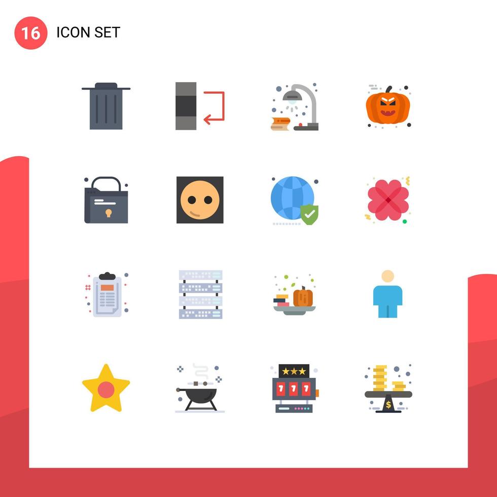 Modern Set of 16 Flat Colors Pictograph of lock folder light avatar halloween Editable Pack of Creative Vector Design Elements