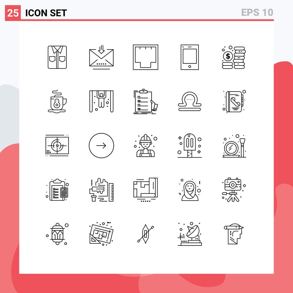 Modern Set of 25 Lines and symbols such as tablet ipad retrieve devices network Editable Vector Design Elements