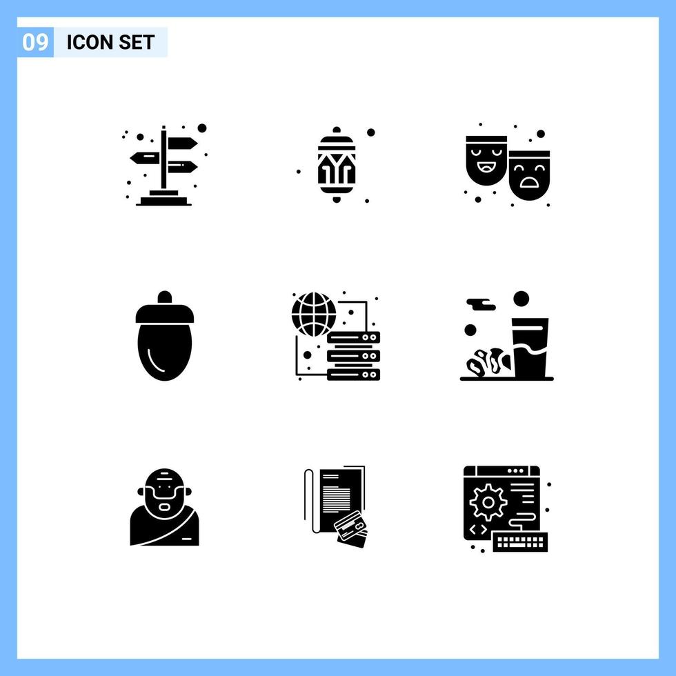 Group of 9 Solid Glyphs Signs and Symbols for connect fruits masks fresh acorn Editable Vector Design Elements