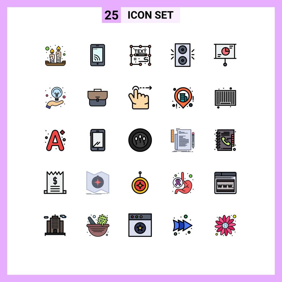 Pack of 25 Modern Filled line Flat Colors Signs and Symbols for Web Print Media such as business winter copywriting holiday write Editable Vector Design Elements