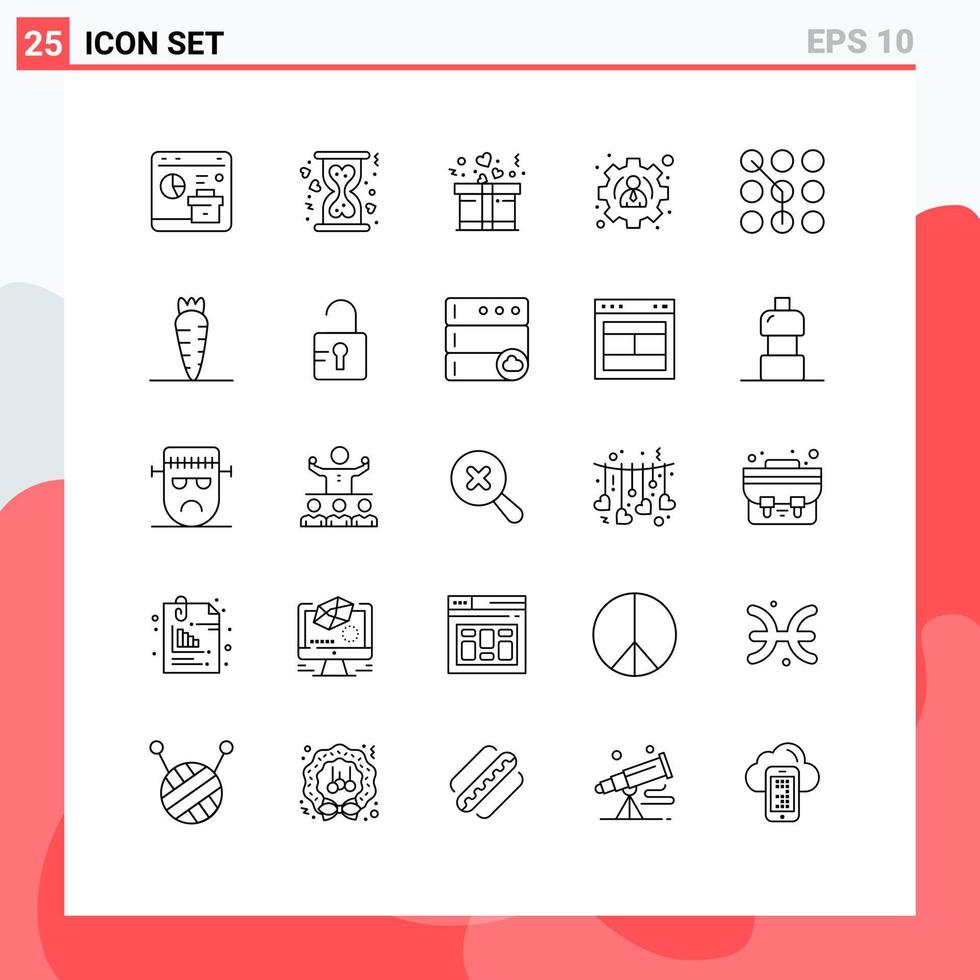 Group of 25 Lines Signs and Symbols for passkey access hourglass user management Editable Vector Design Elements