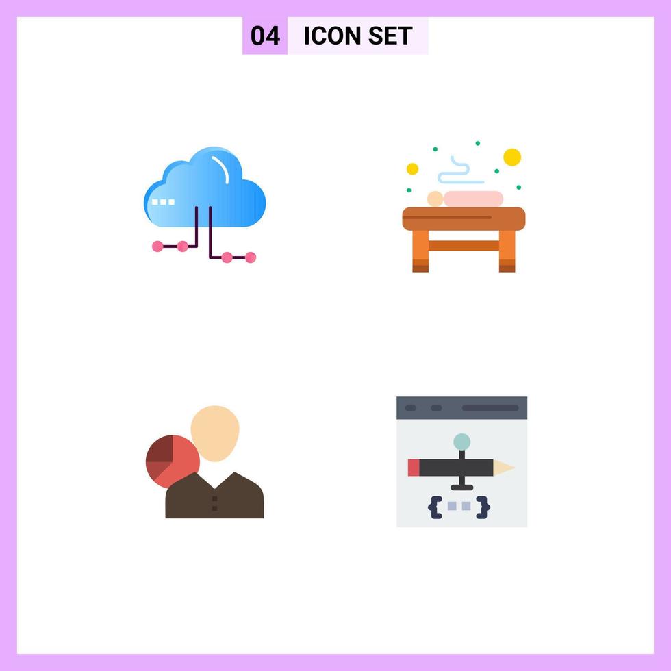 Editable Vector Line Pack of 4 Simple Flat Icons of cloud chart network relaxation employee Editable Vector Design Elements