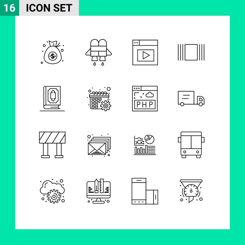 Stock Vector Icon Pack of 16 Line Signs and Symbols for calendar ramadhan video islam quran Editable Vector Design Elements