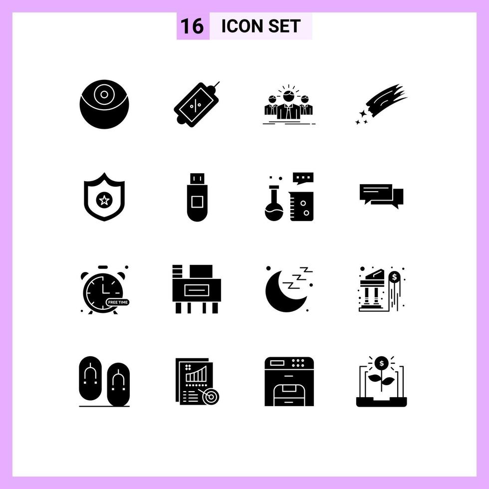 16 Universal Solid Glyph Signs Symbols of police space career meteor asteroid Editable Vector Design Elements