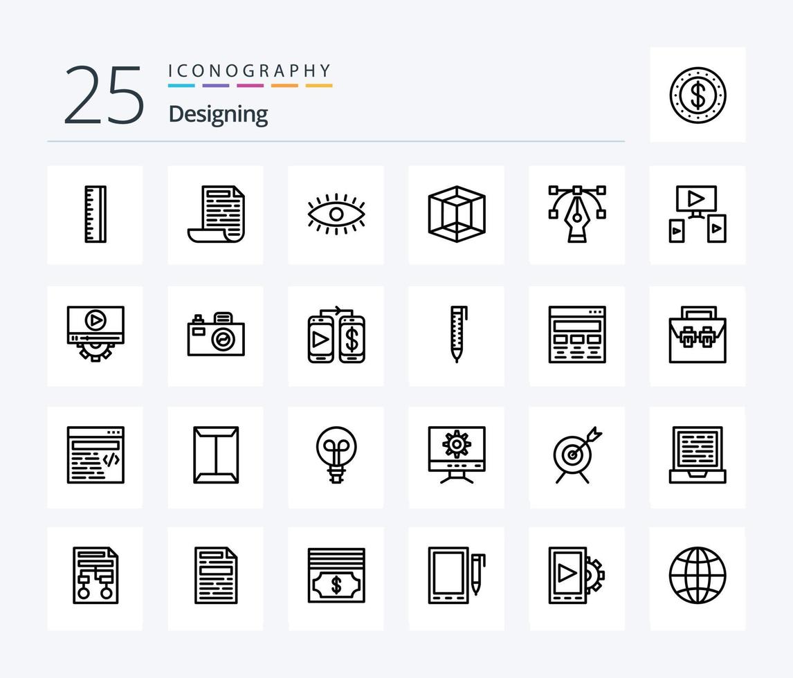 Designing 25 Line icon pack including play. design. watch. video. tool vector