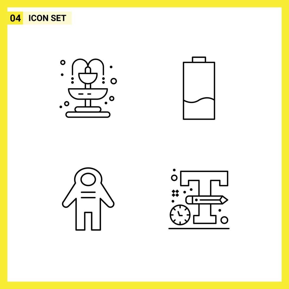 Modern Set of 4 Filledline Flat Colors and symbols such as city cosmonaut battery energy space traveler Editable Vector Design Elements