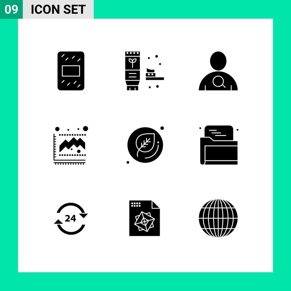 Modern Set of 9 Solid Glyphs Pictograph of seo leaf search education growth Editable Vector Design Elements