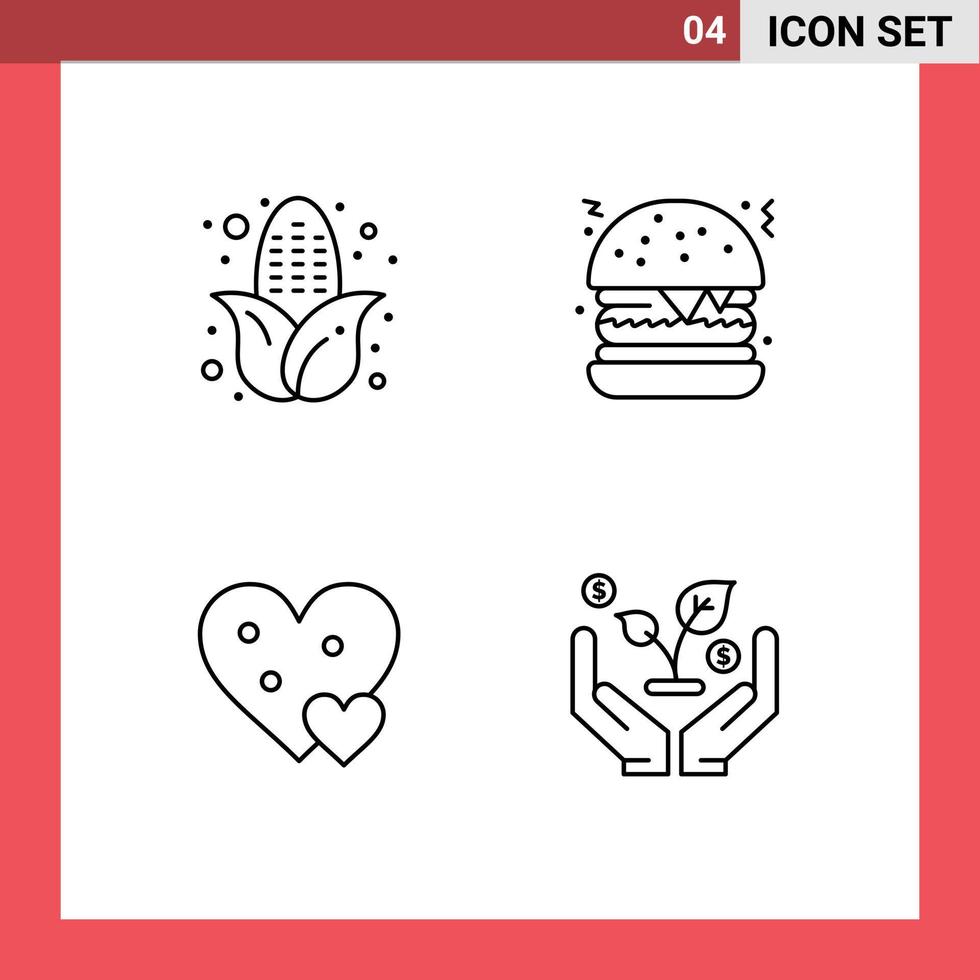 4 Universal Line Signs Symbols of autumn gift burger heart finance Editable Vector Design Elements
