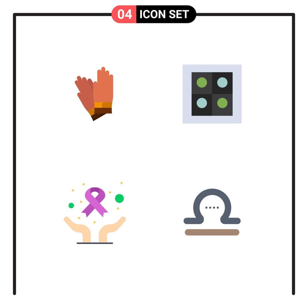 4 Universal Flat Icons Set for Web and Mobile Applications gloves cancer day repair stove astrology Editable Vector Design Elements