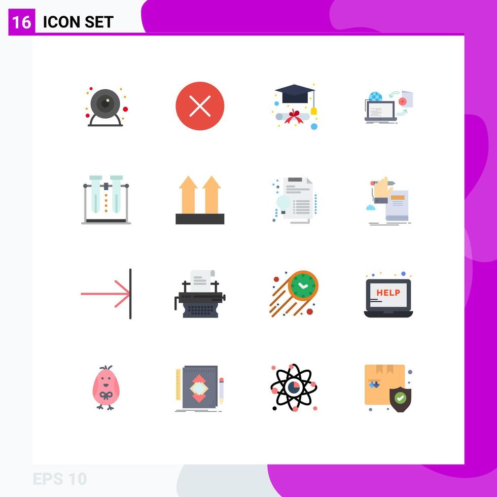 Pictogram Set of 16 Simple Flat Colors of testing laboratory graduation cap chemistry publish Editable Pack of Creative Vector Design Elements