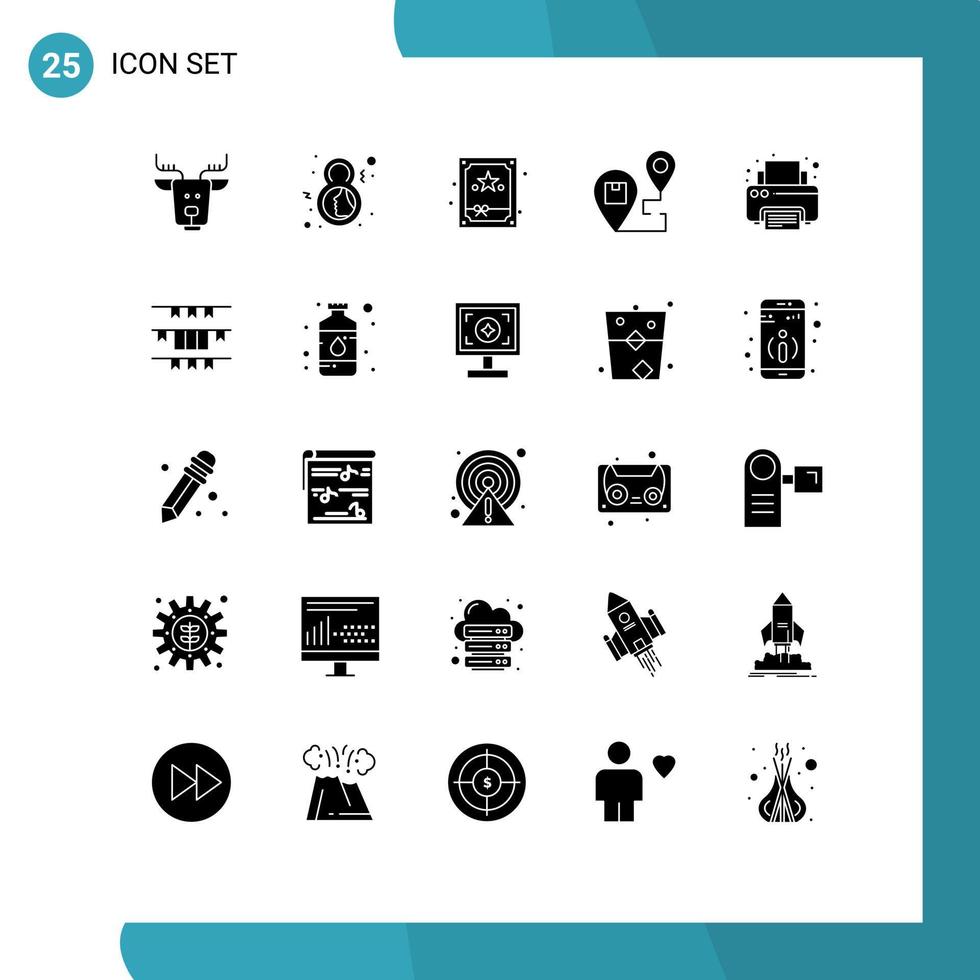 Set of 25 Modern UI Icons Symbols Signs for fax map face location delivery Editable Vector Design Elements