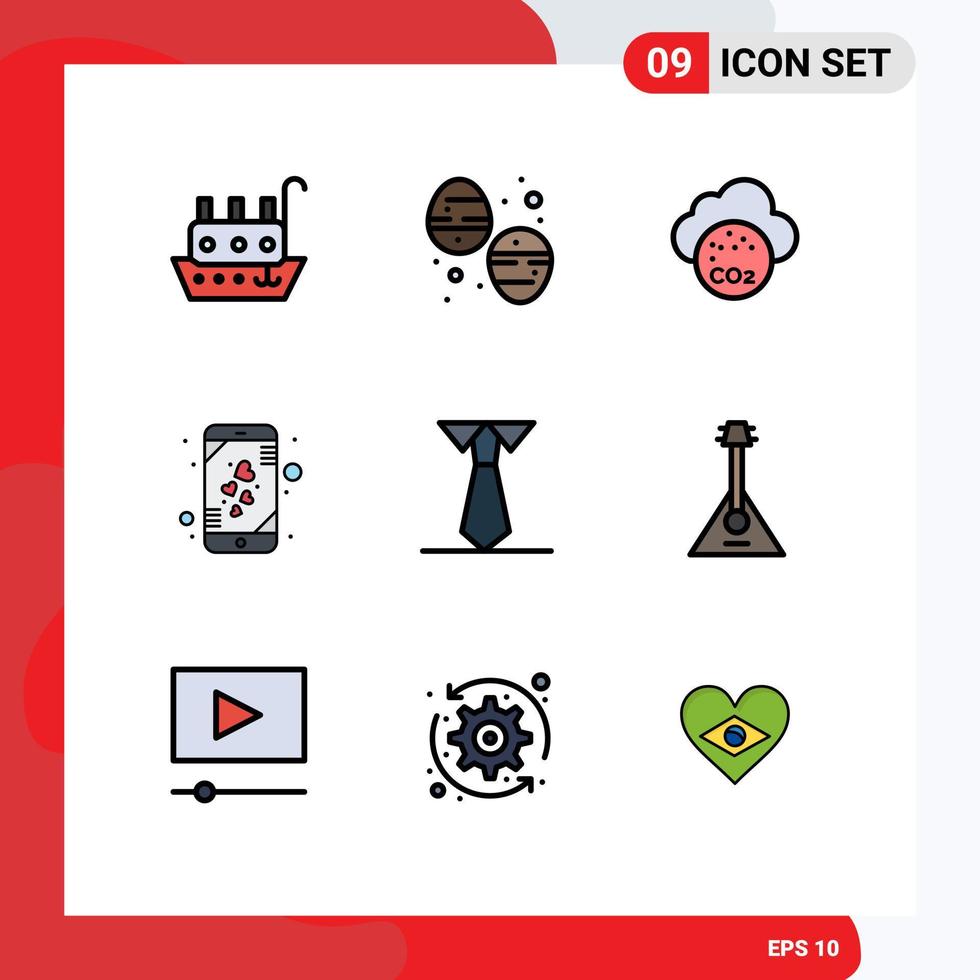 Modern Set of 9 Filledline Flat Colors Pictograph of study smart phone air mobile heart Editable Vector Design Elements