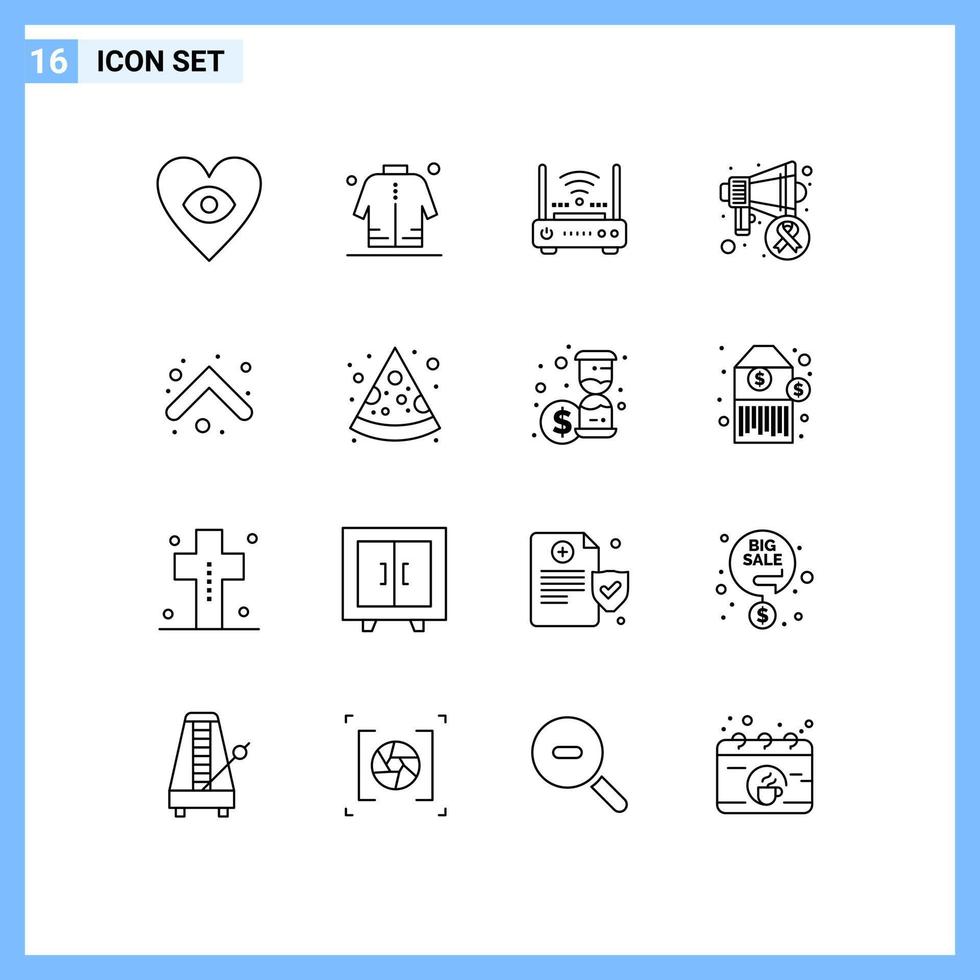 Universal Icon Symbols Group of 16 Modern Outlines of arrow cancer day router awareness modem Editable Vector Design Elements