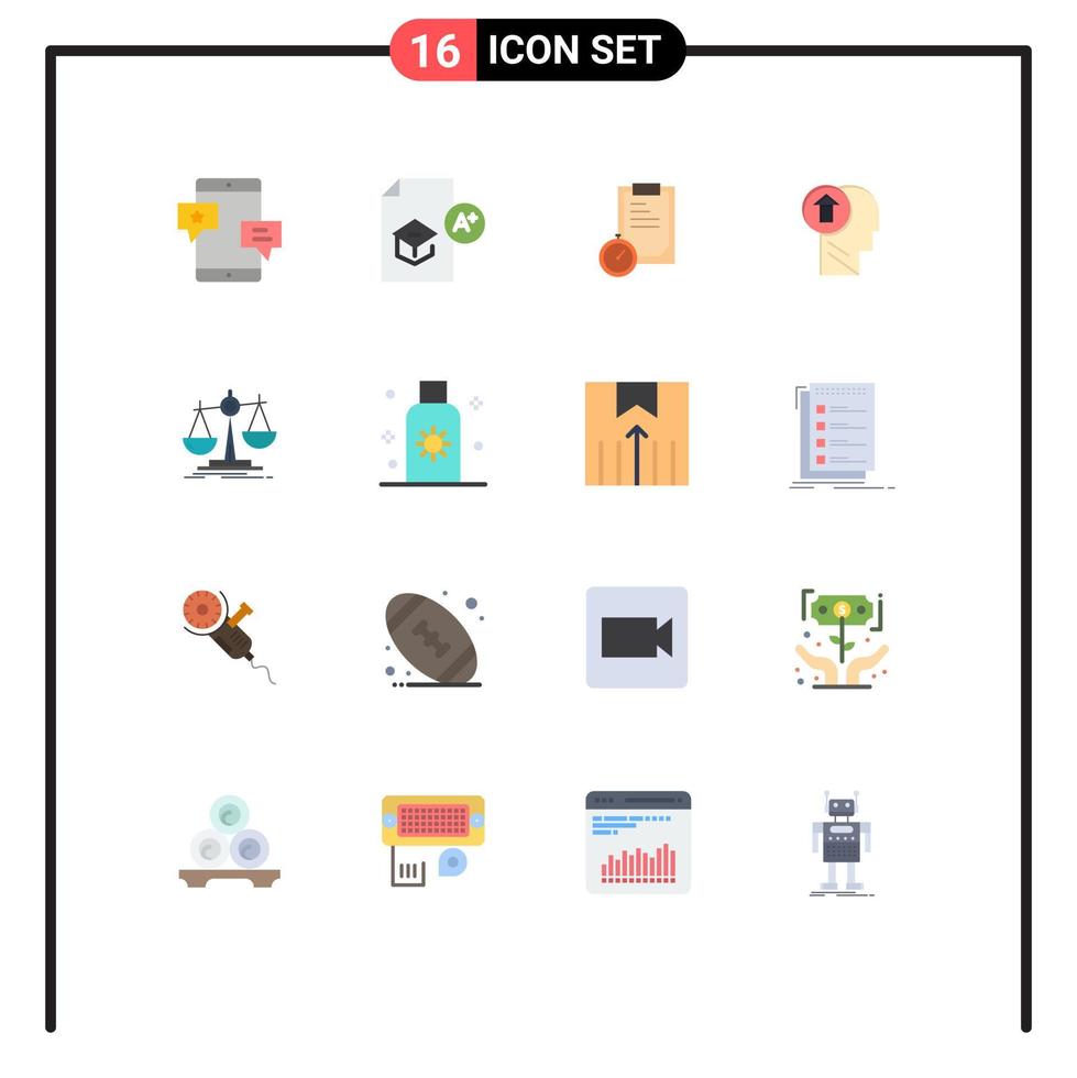 Modern Set of 16 Flat Colors and symbols such as knowledge head school arrow planning Editable Pack of Creative Vector Design Elements