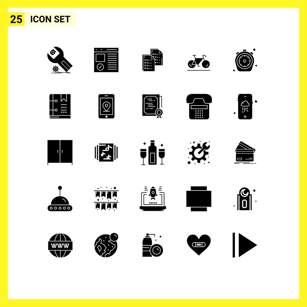 Modern Set of 25 Solid Glyphs and symbols such as movement resume development paper data Editable Vector Design Elements