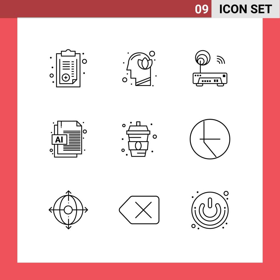 Set of 9 Commercial Outlines pack for food file lotus document technology Editable Vector Design Elements
