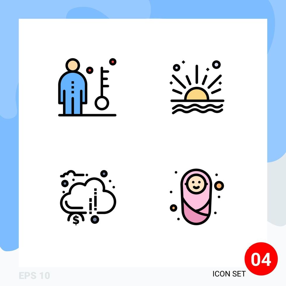 Universal Icon Symbols Group of 4 Modern Filledline Flat Colors of employee crowd funding key sea donation Editable Vector Design Elements