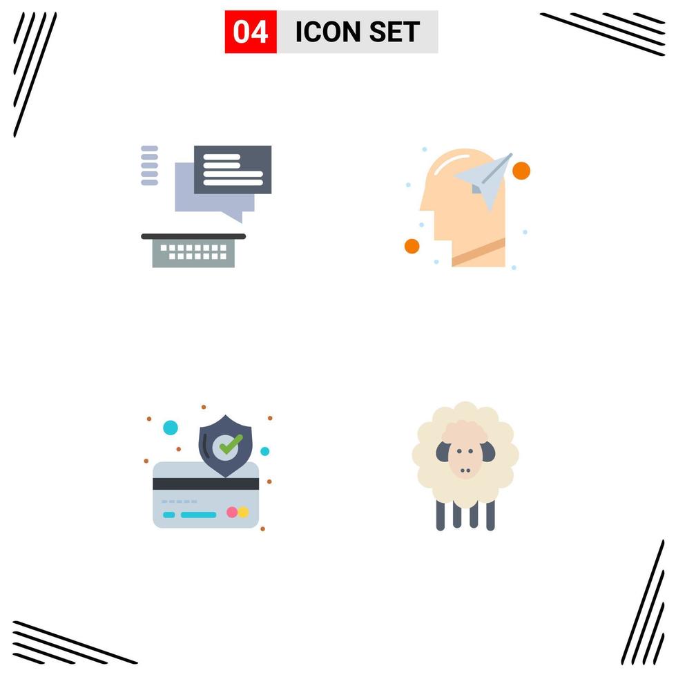 Modern Set of 4 Flat Icons Pictograph of chat credit card support imagination secure Editable Vector Design Elements