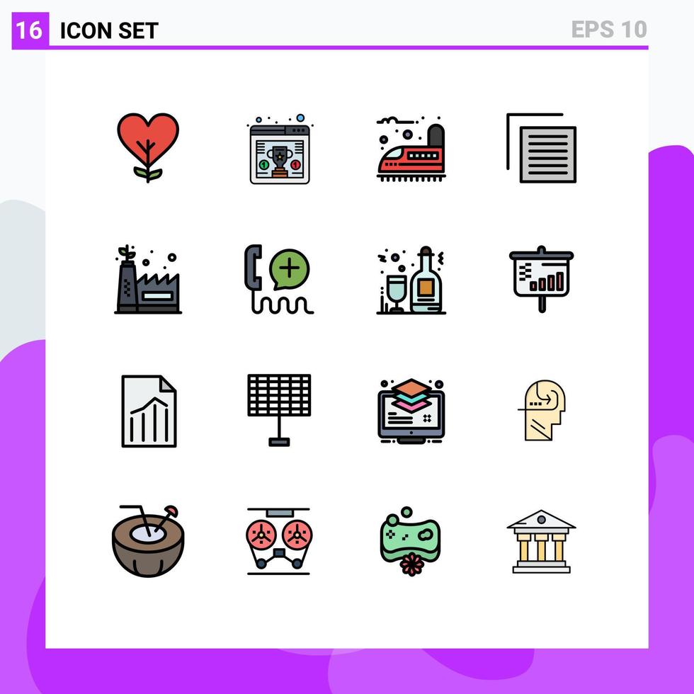 16 Universal Flat Color Filled Line Signs Symbols of eco manufacturing user browser file transport Editable Creative Vector Design Elements