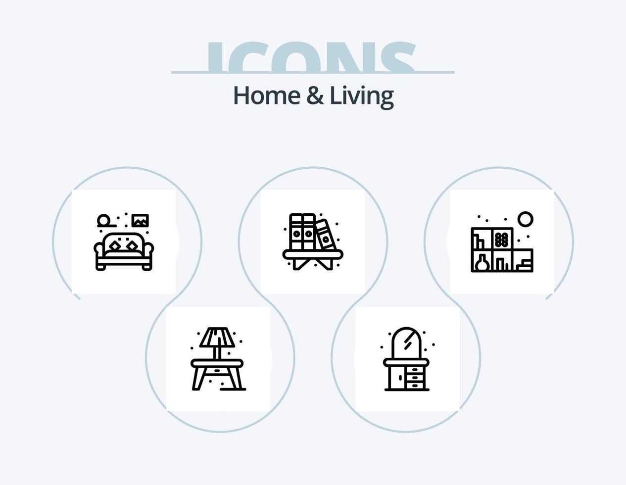 paquete de iconos de línea de vida y hogar 5 diseño de iconos. estante. hogar. viviendo. mirar. viviendo vector