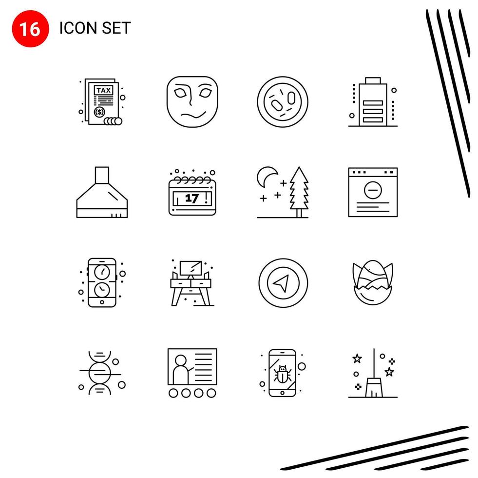 Pack of 16 creative Outlines of kitchen extractor biology devices battery Editable Vector Design Elements