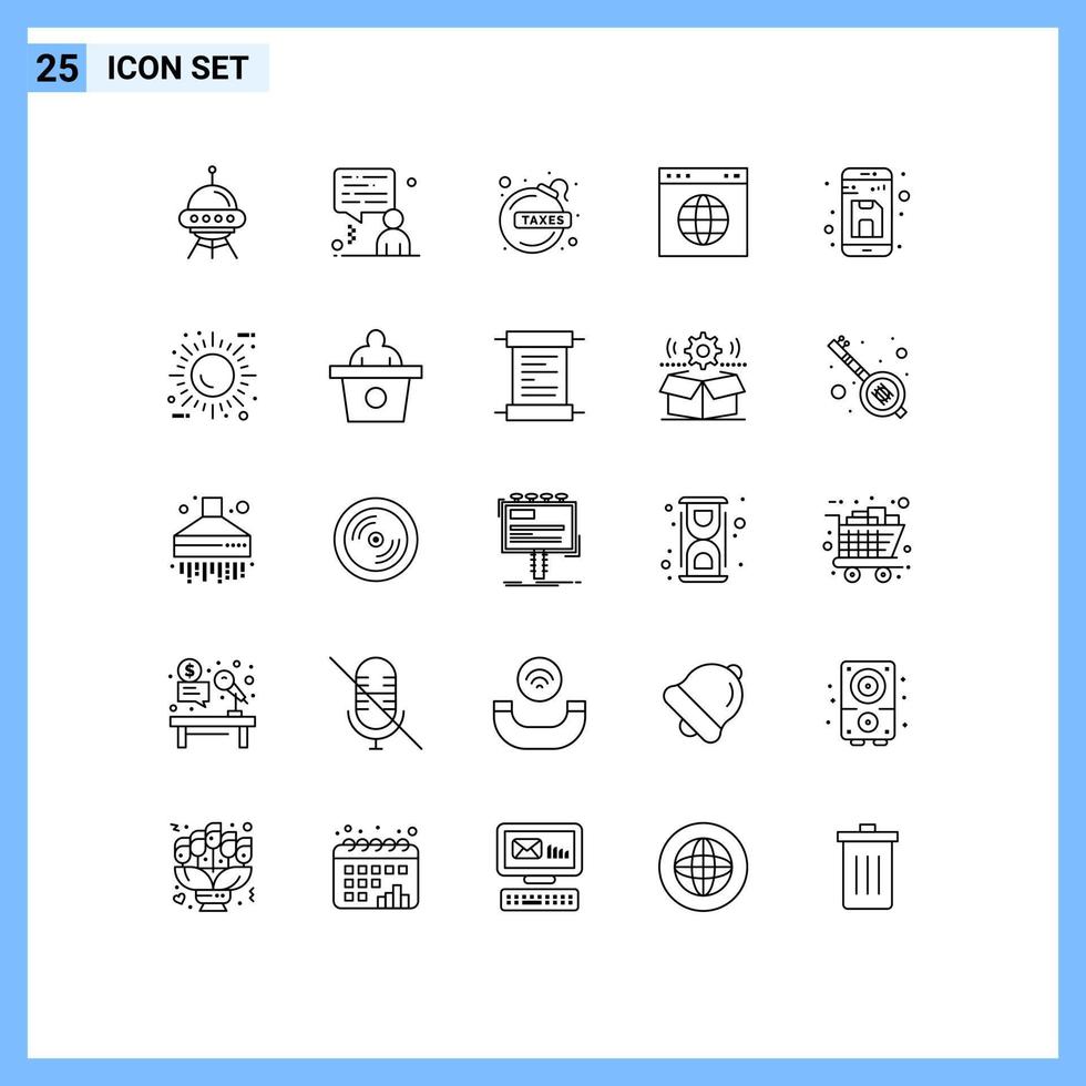 paquete de línea de vector editable de 25 líneas simples de documento sitio web bomb url globo elementos de diseño de vector editable