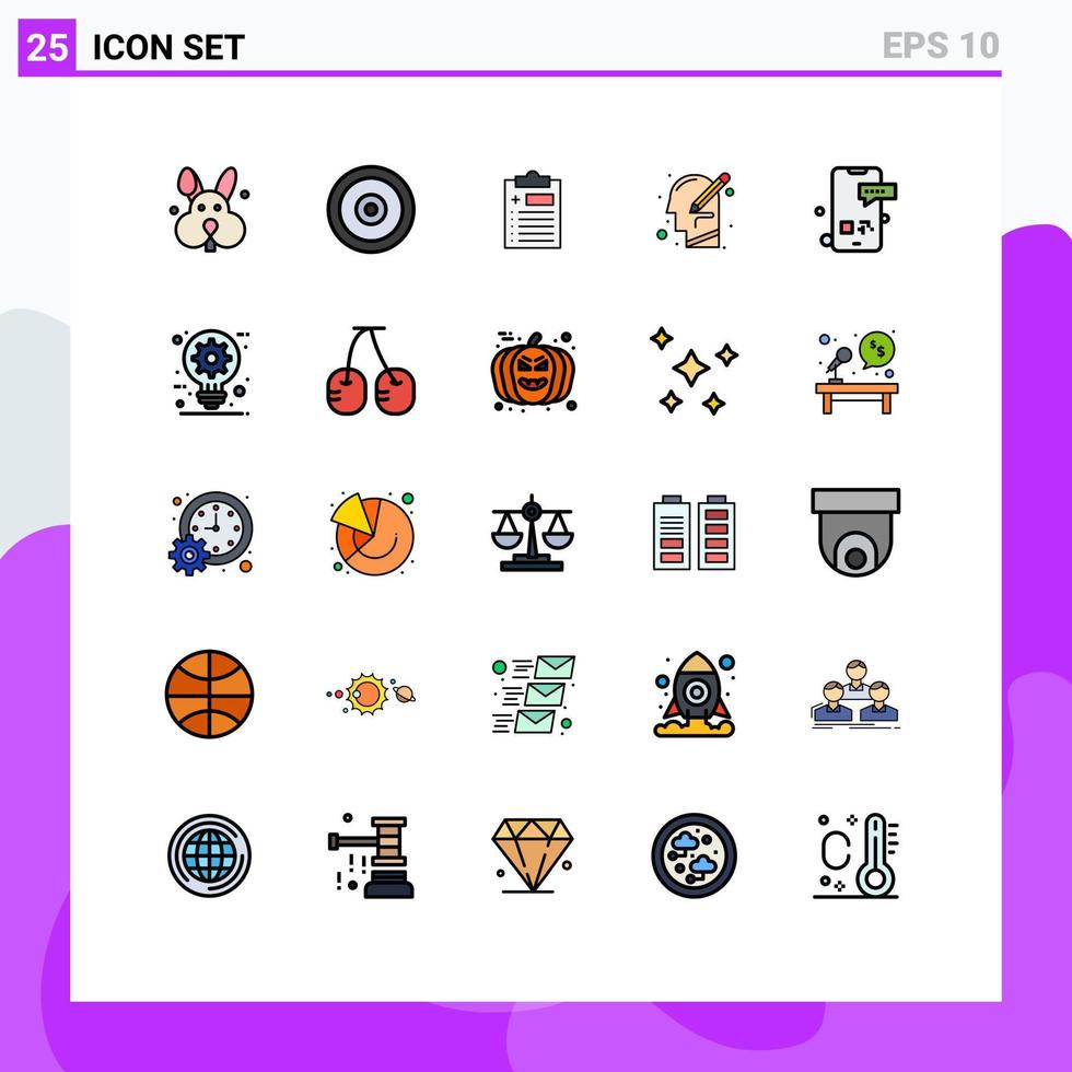 Universal Icon Symbols Group of 25 Modern Filled line Flat Colors of message write clipboard thinking human Editable Vector Design Elements