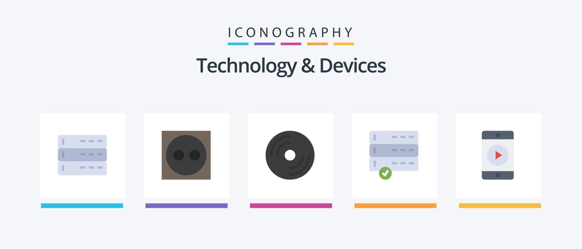 Devices Flat 5 Icon Pack Including play. mobile. disc. devices. approve. Creative Icons Design vector