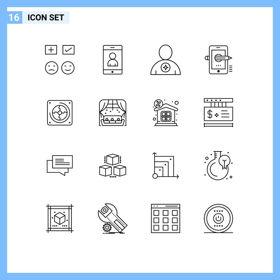 conjunto de 16 iconos de interfaz de usuario modernos signos de símbolos para componer elementos de diseño vectorial editables humanos móviles de avatar de lápiz vector