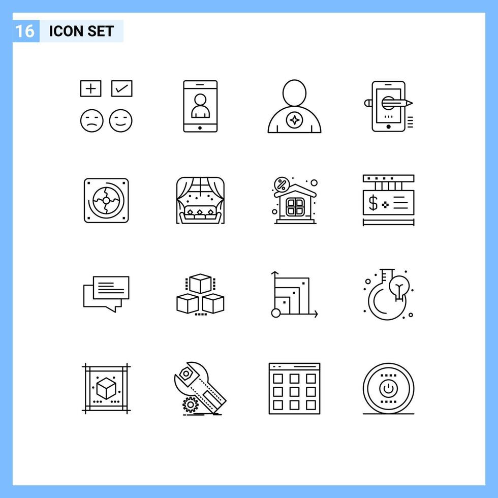 Set of 16 Modern UI Icons Symbols Signs for composing pencil avatar mobile human Editable Vector Design Elements